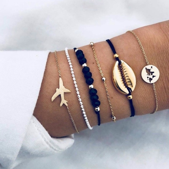 'Vacay' 6-piece Gold Shell and Earth Bracelet Set - Picture 2 of 8